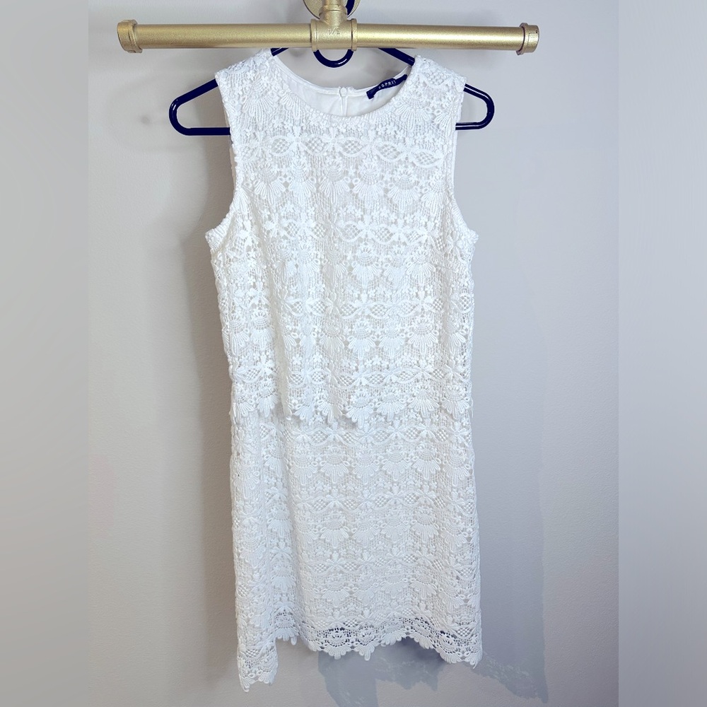 EUC ESPRIT midi lace dress white sz 8 bridal christening church tea brunch